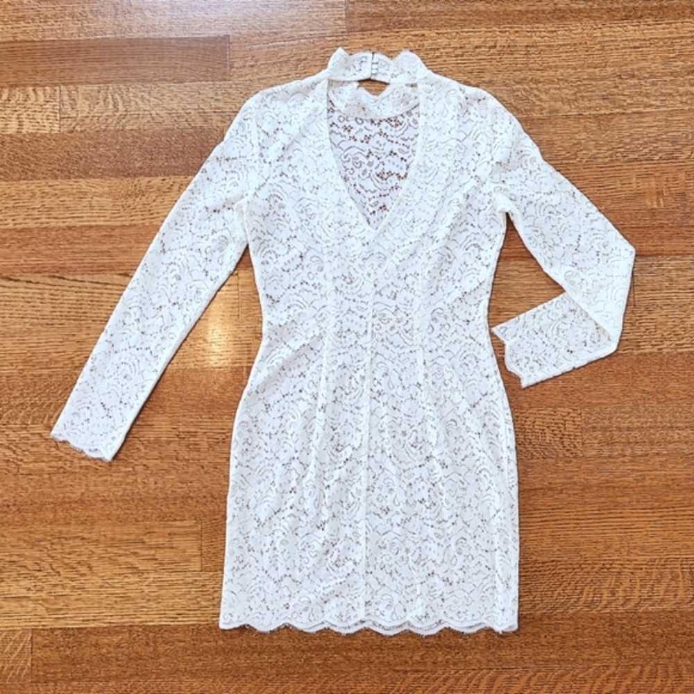 & Other Stories, High Neck Lace Mini Dress, Sz 6, Cream/ off white